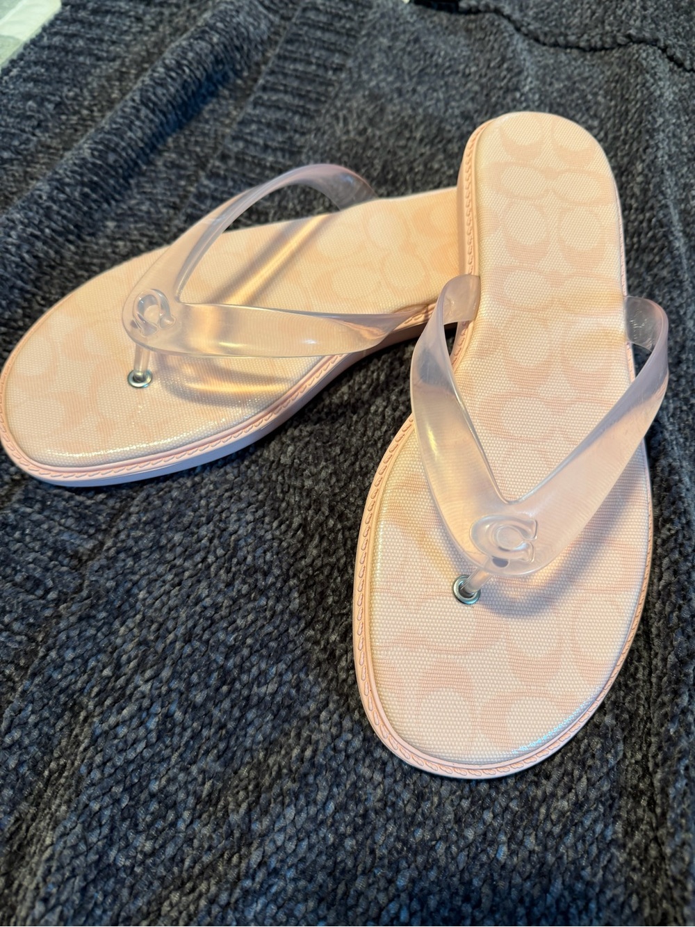 Coach women’s pink jelly durable, sole flip flops